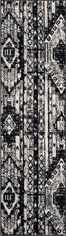 2' x 8' Cardinal · Tribal geometric rug, black and white