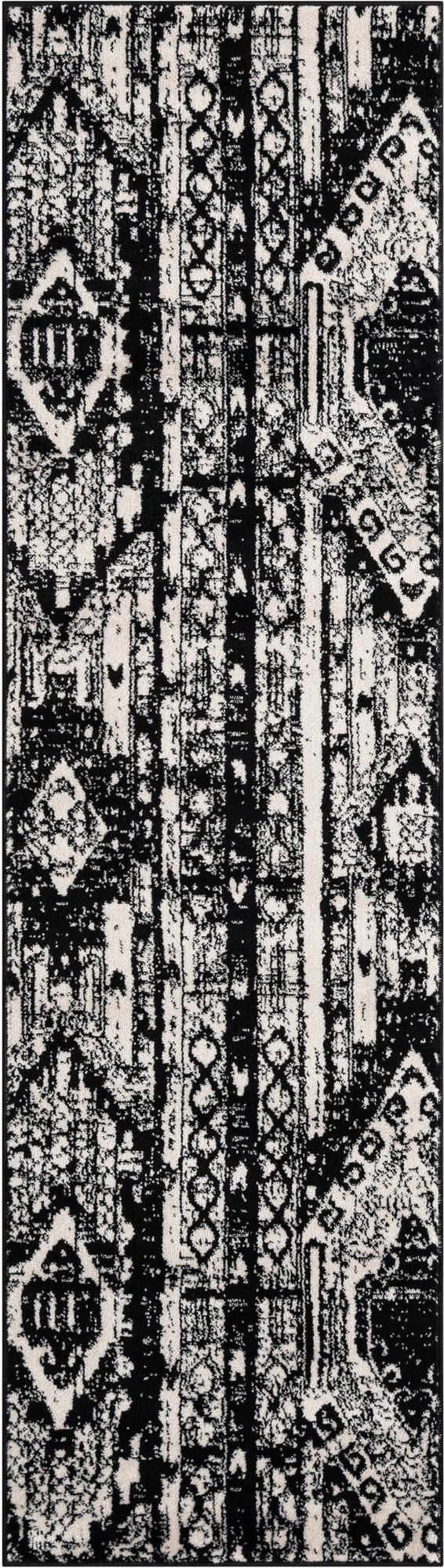 2' x 8' Cardinal · Tribal geometric rug, black and white