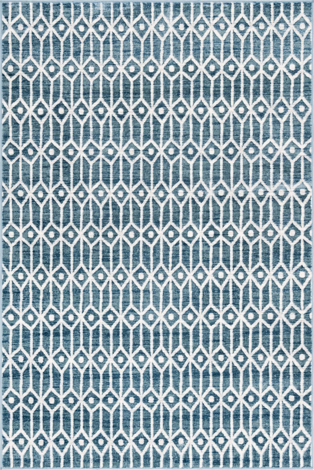 6' x 9' Vincent · Geometric trellis rug, blue and ivory