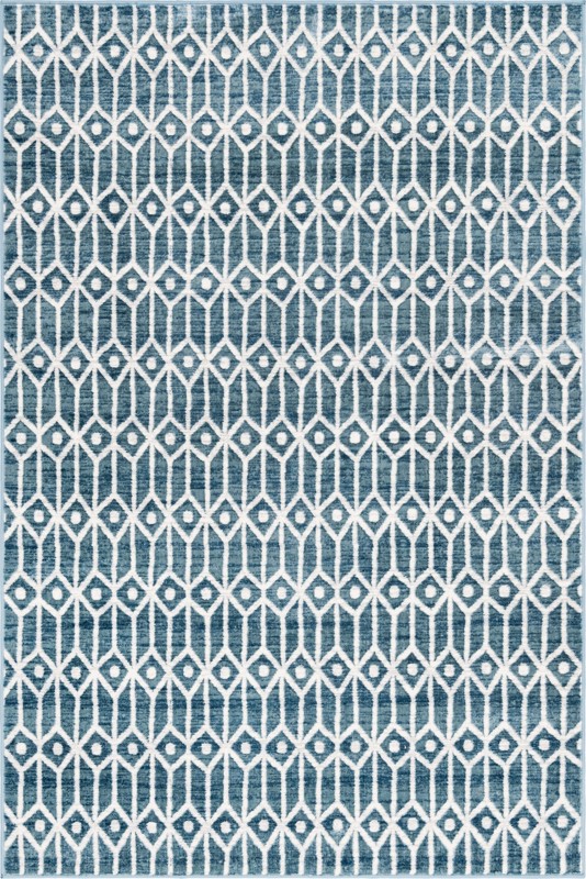 Vincent · Geometric trellis rug, blue and ivory