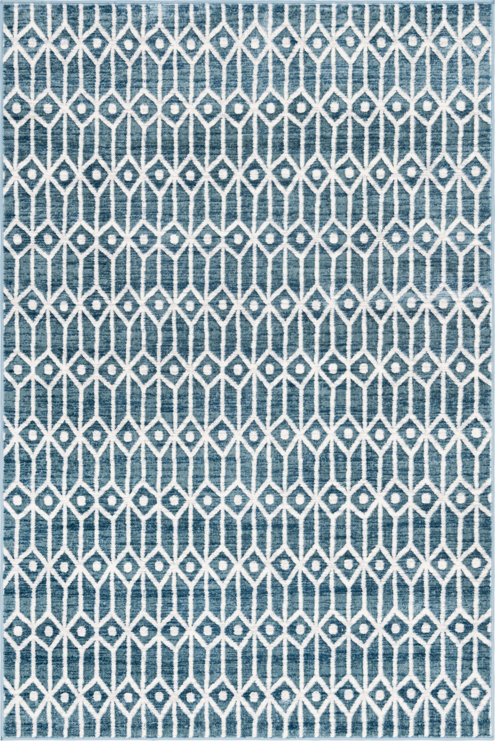 6' x 9' Vincent · Geometric trellis rug, blue and ivory