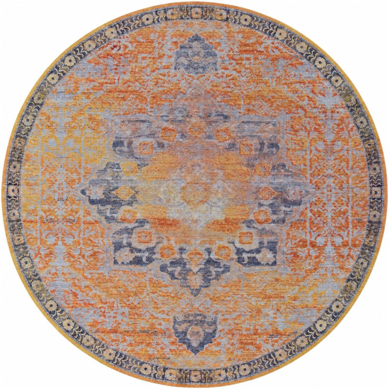 10' 6 x 10' 6 Rideout · Distressed medallion rug, yellow and slate