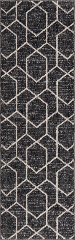 2' x 6' Glenwood · Geometric trellis rug, charcoal and ivory