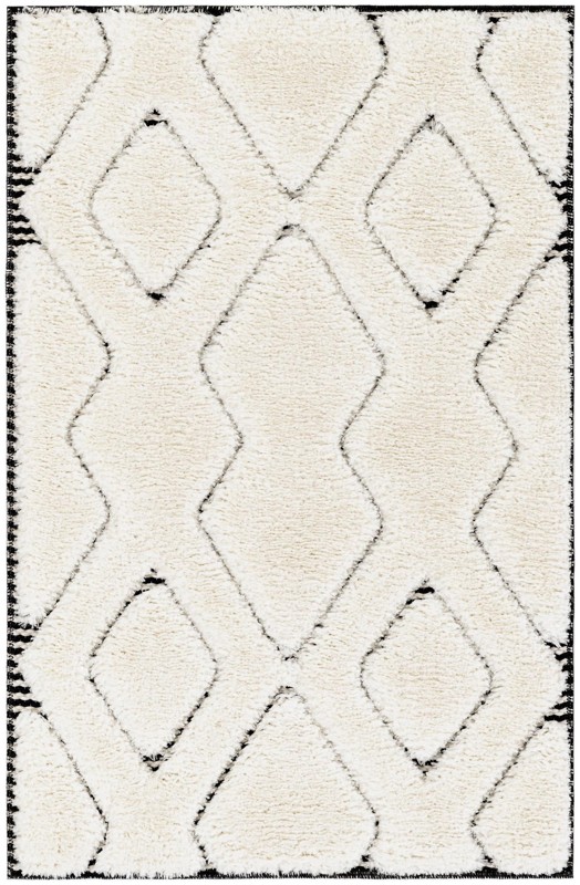 2' x 3' Armstead · Geometric trellis rug, ivory and black