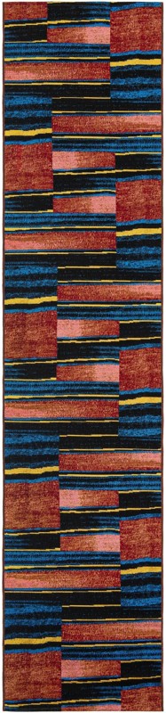 2' 7 x 12' Conley · Abstract striped Outdoor Rug, red and black