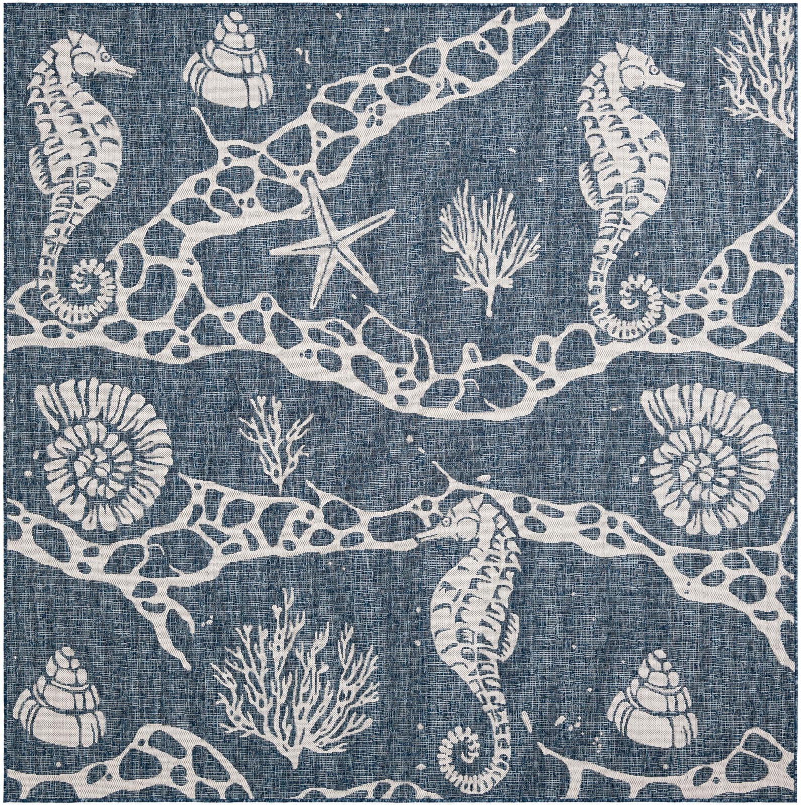 7' 10 x 7' 10 Daly · Coastal Outdoor Rug, navy and ivory