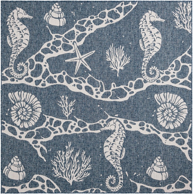 7' 10 x 7' 10 Daly · Coastal Outdoor Rug, navy and ivory