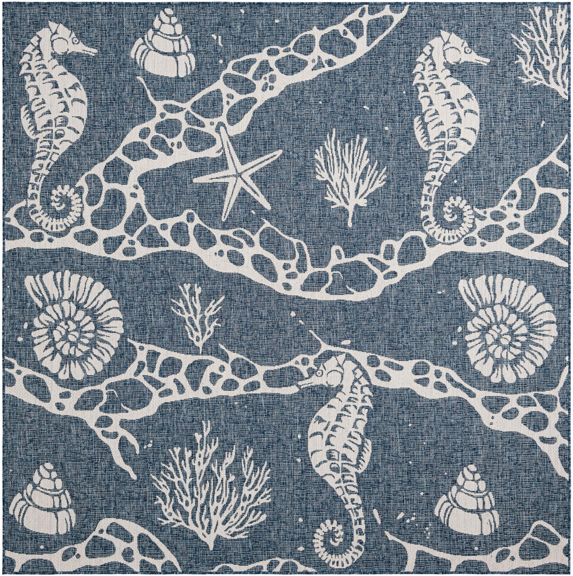 7' 10 x 7' 10 Daly · Coastal Outdoor Rug, navy and ivory