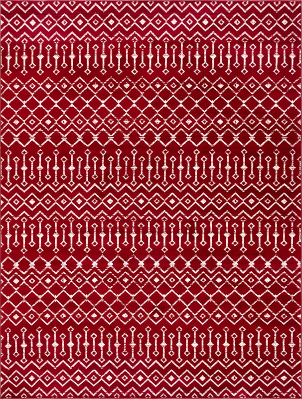 9' x 12' Dudley · Tribal trellis rug, red and ivory