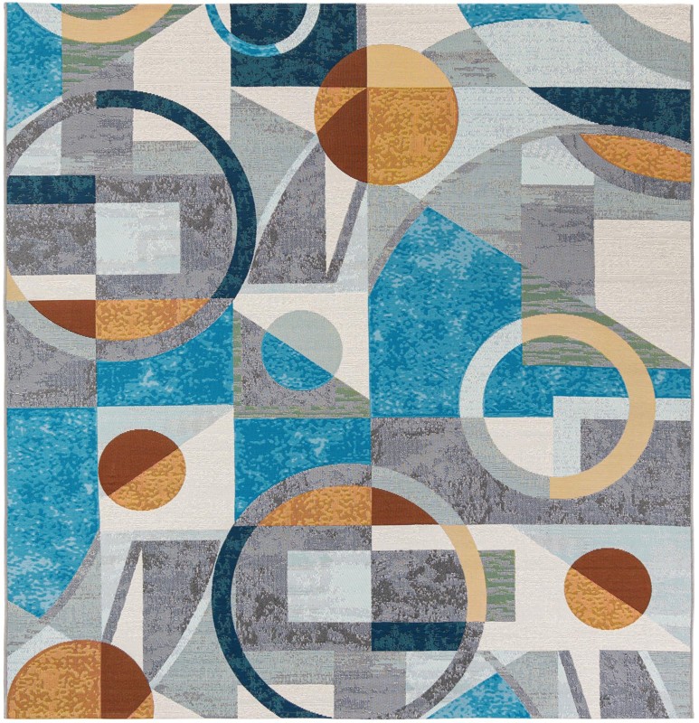 7' 10 x 7' 10 Lomax · Abstract geometric Outdoor Rug, blue and multicolor