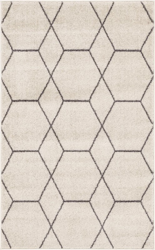 3' x 5' 3 Galloway · Geometric lattice rug, ivory and gray