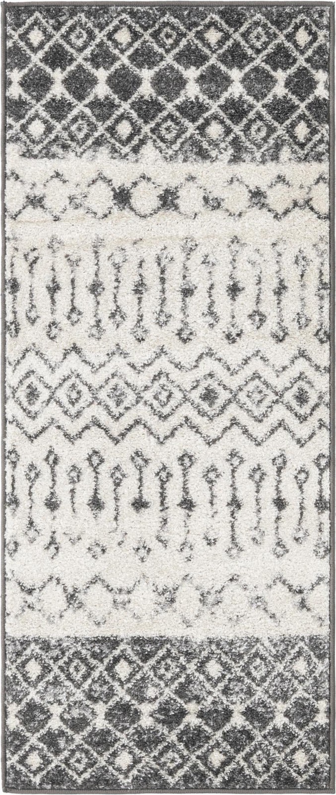 2' x 5' 3 Vernon · Geometric tribal rug, gray and ivory