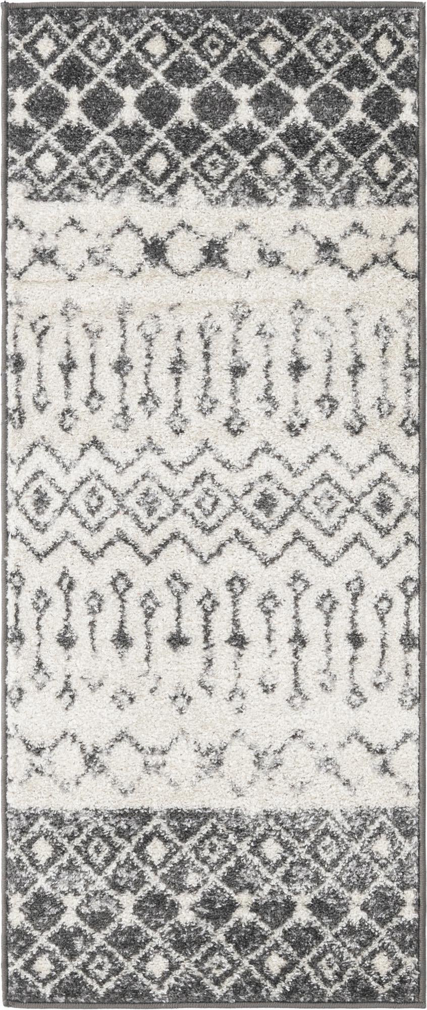 2' x 5' 3 Vernon · Geometric tribal rug, gray and ivory