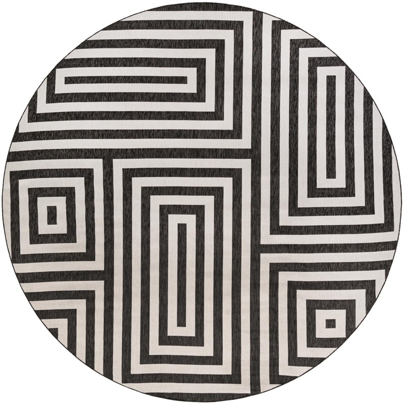 13' x 13' Cumberland · Geometric maze Outdoor Rug, black and white