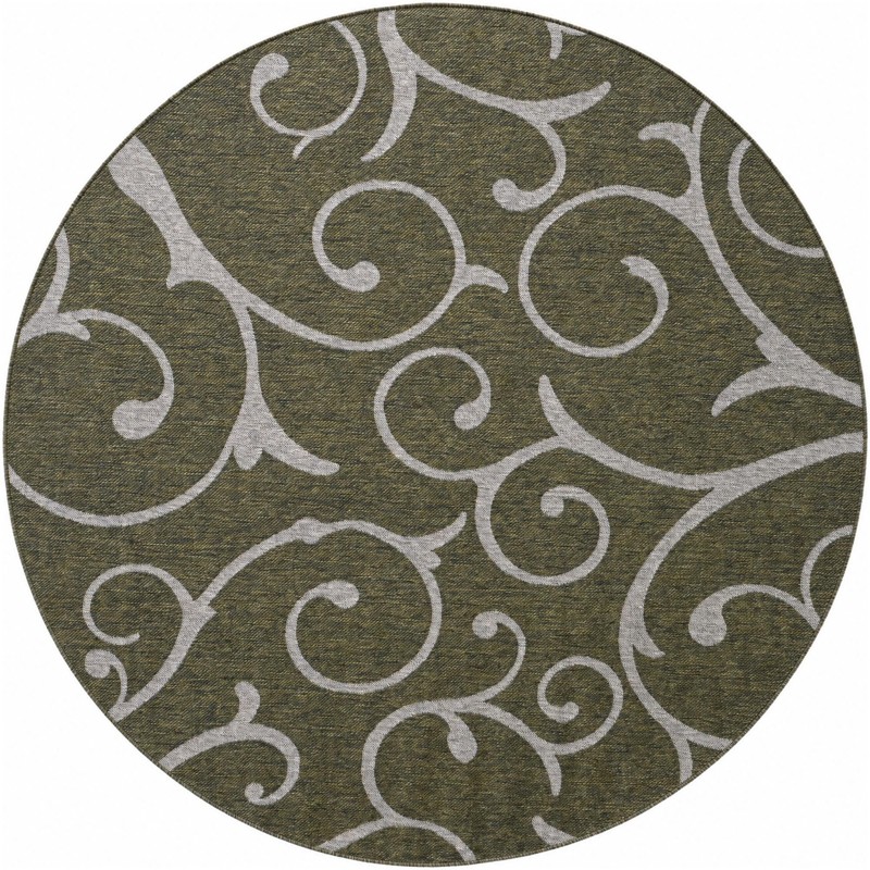 7' 10 x 7' 10 Shale · Scroll Outdoor Rug, green and ivory