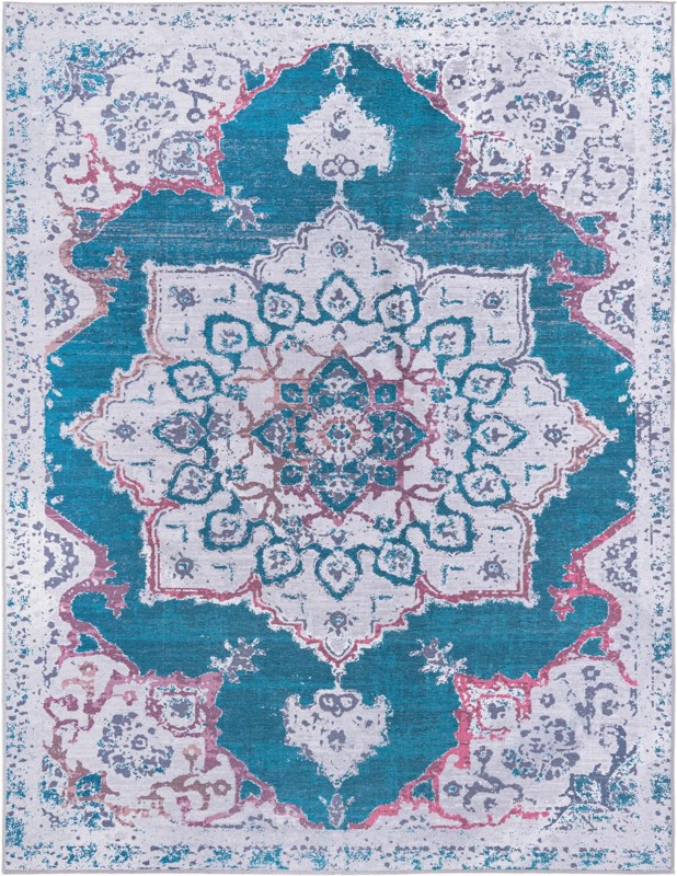 7' 10 x 10' Rideout · Medallion Washable Rug, teal and gray