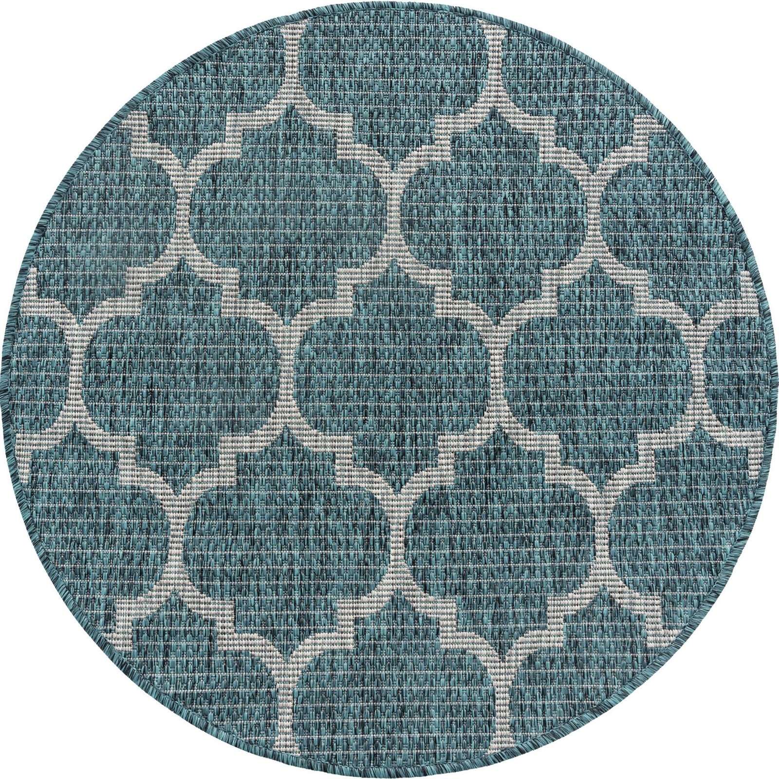 3' x 3' Fanshawe · Lattice Outdoor Rug, teal and gray