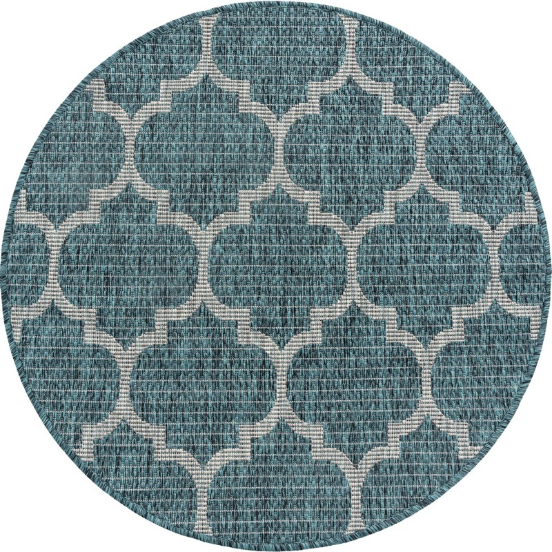 3' x 3' Fanshawe · Lattice Outdoor Rug, teal and gray