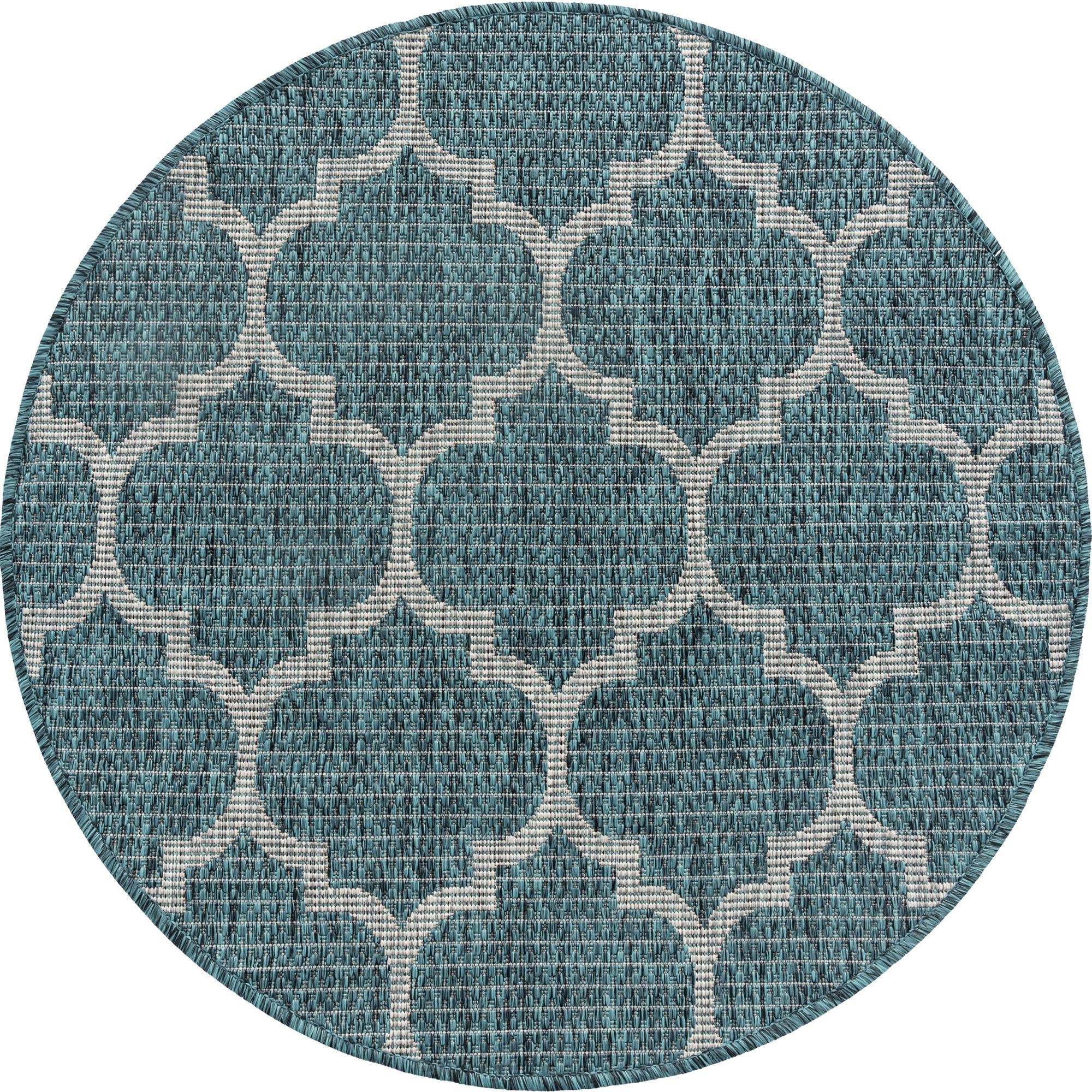 3' x 3' Fanshawe · Lattice Outdoor Rug, teal and gray
