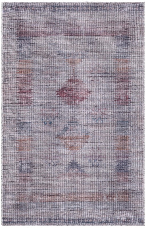 4' x 6' Bascom · Faded tribal Washable Rug, gray and burgundy