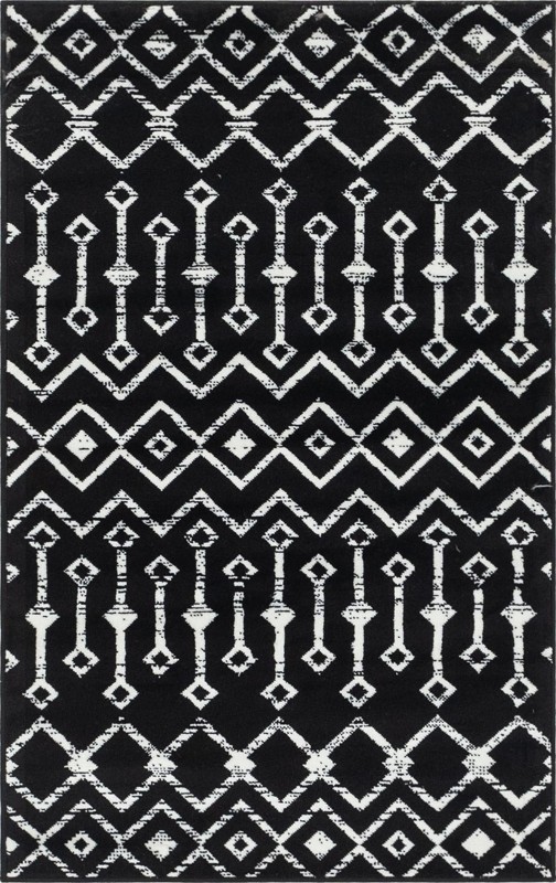 2' x 3' Dudley · Geometric rug, black and ivory