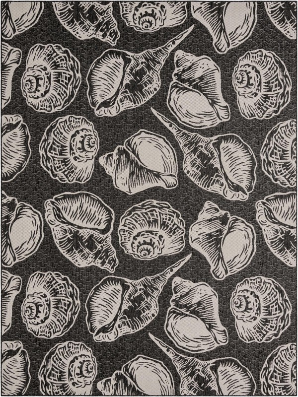9' x 12' Arcata · Seashell Outdoor Rug, black and white