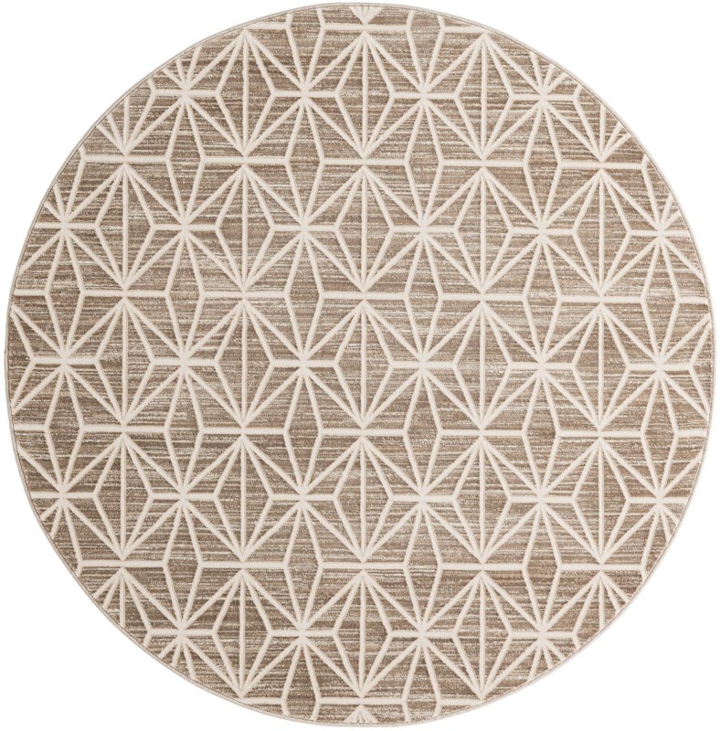 5' 3 x 5' 3 Deerbrush · Geometric lattice rug, brown and ivory