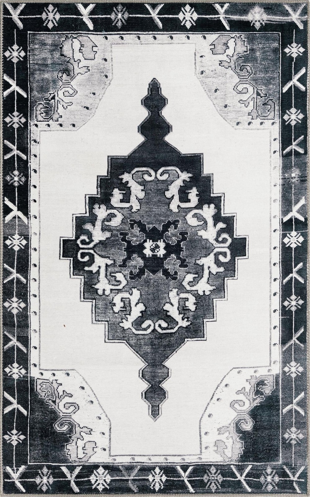 3' 6 x 5' 6 Sanderson · Border Washable Rug, black