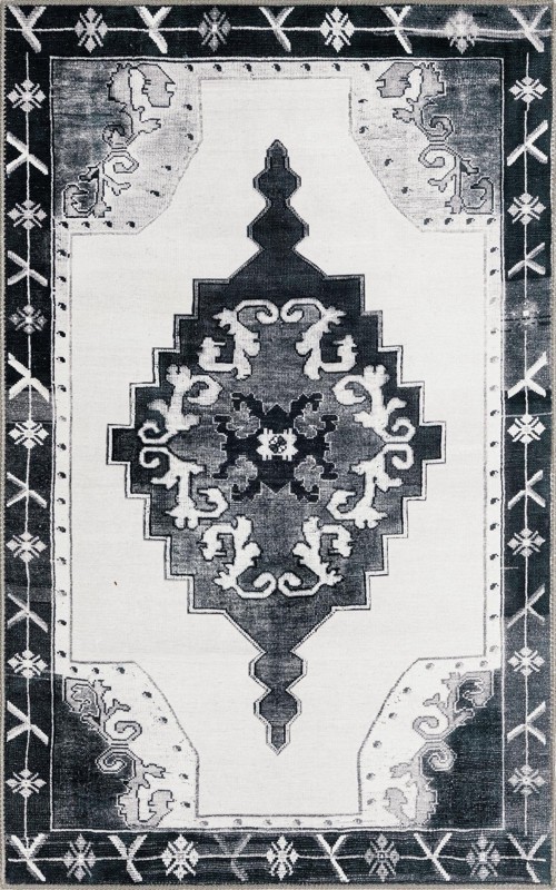 3' 6 x 5' 6 Sanderson · Border Washable Rug, black