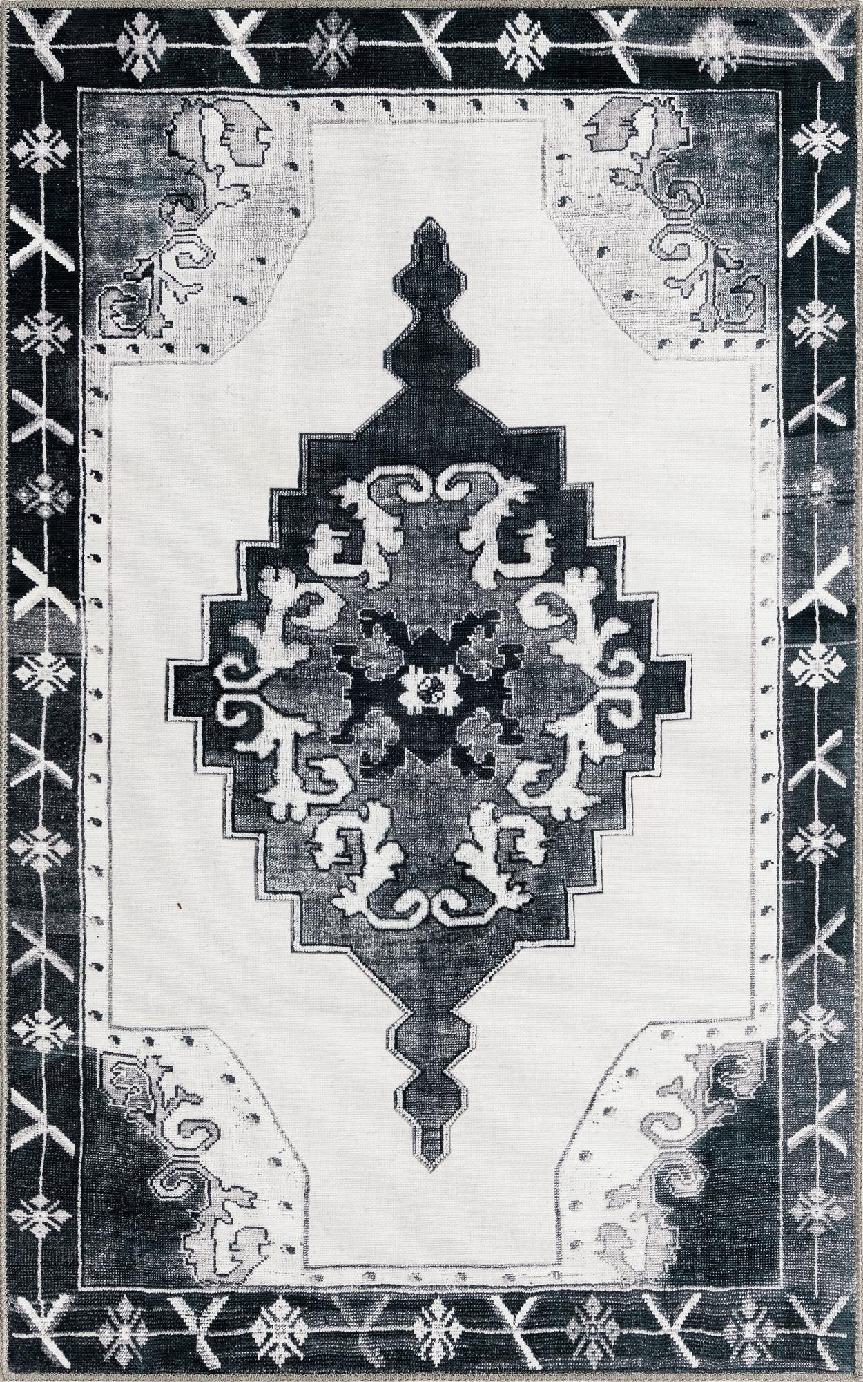 3' 6 x 5' 6 Sanderson · Border Washable Rug, black