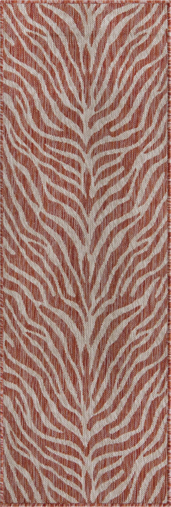2' x 6' Abney · Zebra Outdoor Rug, rust red and ivory