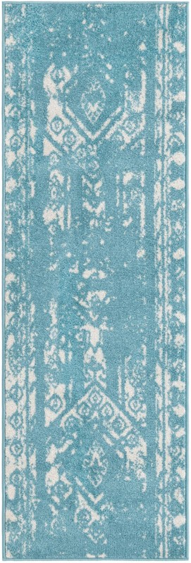 2' x 6' Underhill · Border rug, light blue