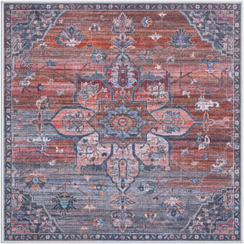 3' 3 x 3' 3 Sibley · Medallion rug, rust and denim blue