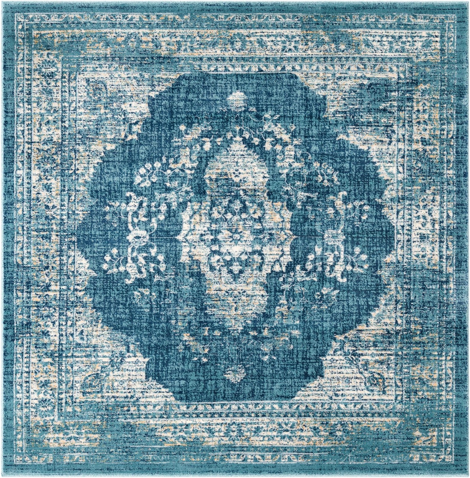 5' 3 x 5' 3 Fanshawe · Medallion rug, navy and beige