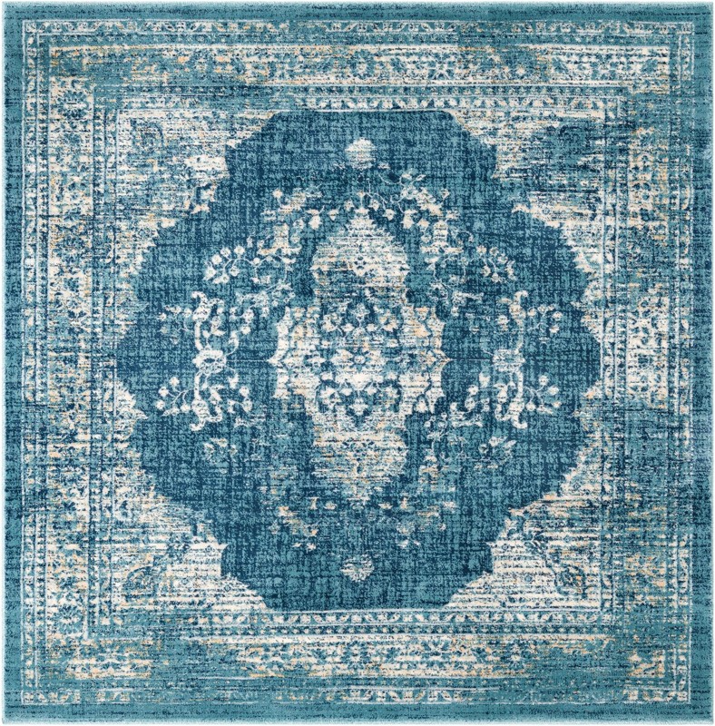 5' 3 x 5' 3 Fanshawe · Medallion rug, navy and beige