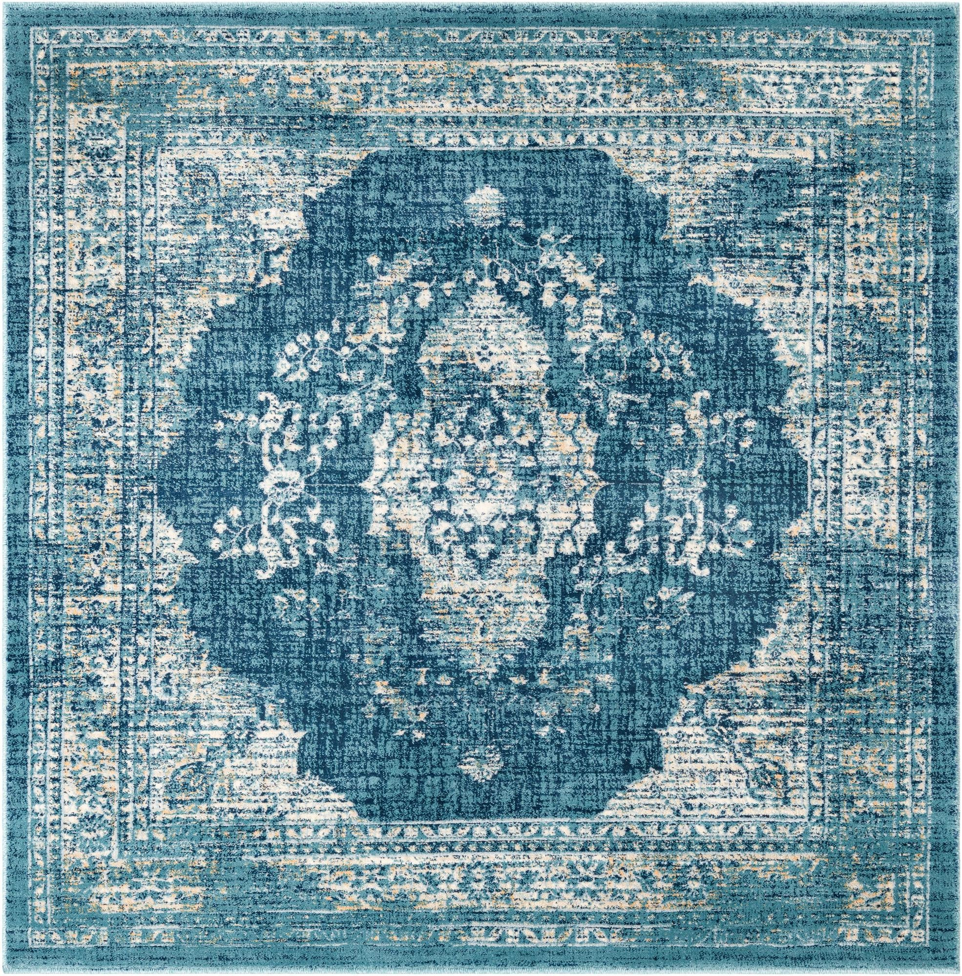 5' 3 x 5' 3 Fanshawe · Medallion rug, navy and beige