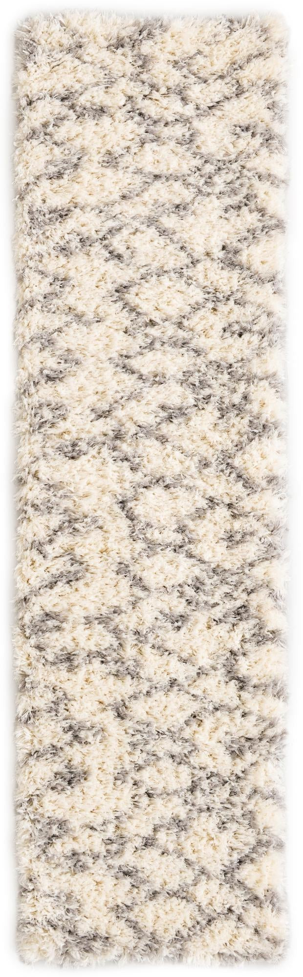 2' x 8' Bramblewood · Diamond shag rug, pearl and gray
