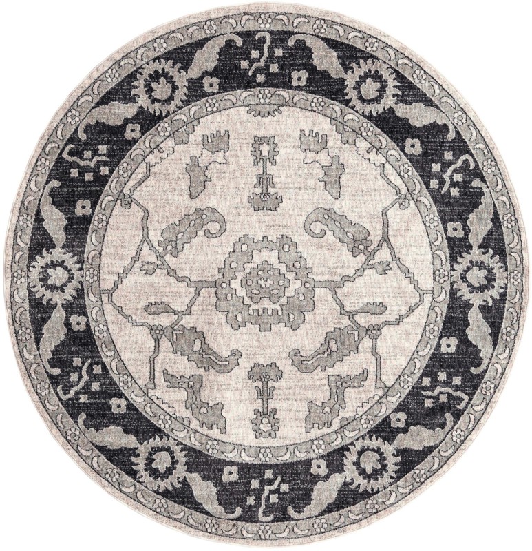 7' x 7' Lancey · Floral rug, ivory, gray and black