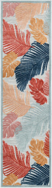 2' 2 x 8' Adirondack · Tropical leaf Outdoor Rug, blue and rust