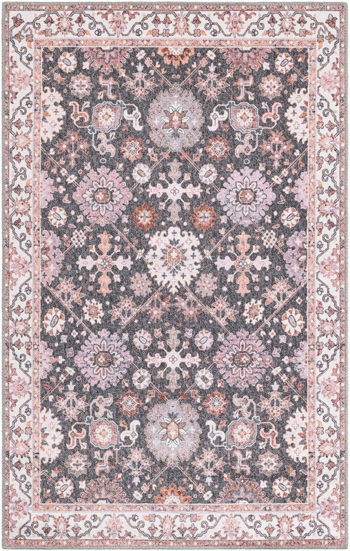 3' 6 x 5' 6 Carden · Persian medallion Washable Rug, gray and terracotta