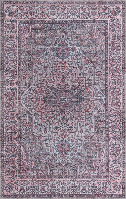 5' 3 x 8' Hartwood · Persian medallion Washable Rug, pink and gray