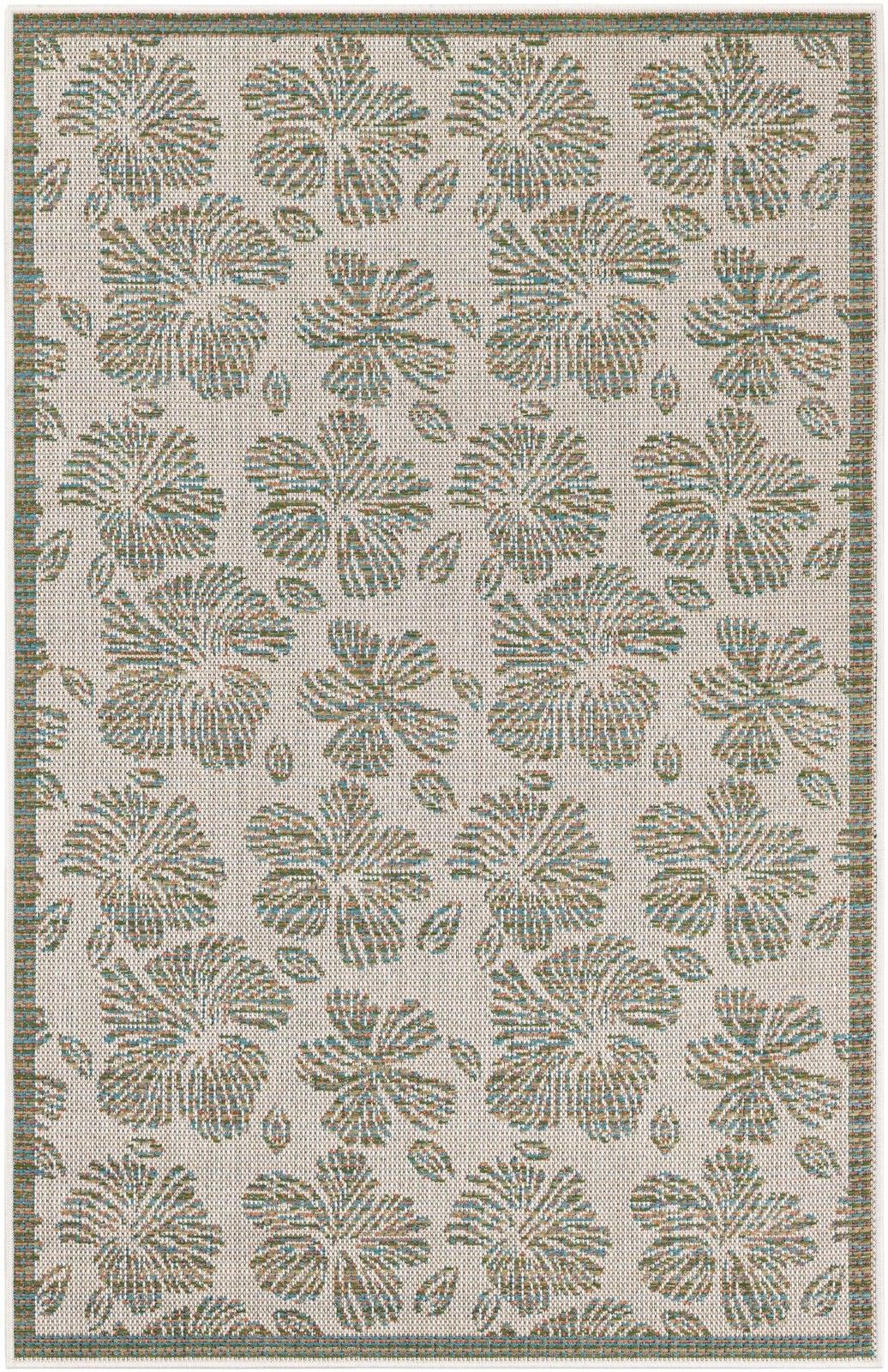 4' 1 x 6' 1 Cortland · Border Outdoor Rug, ivory and beige