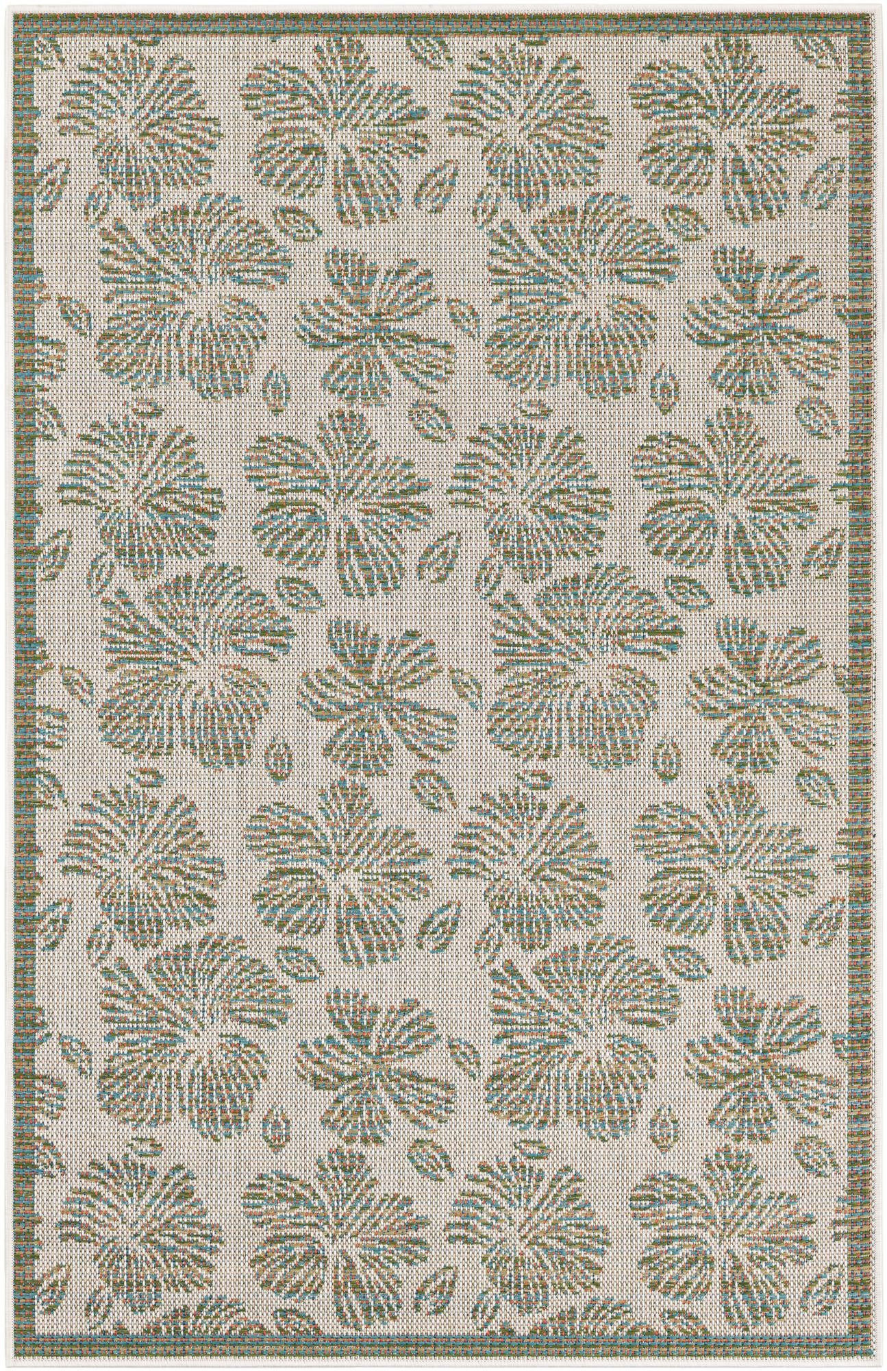 4' 1 x 6' 1 Cortland · Border Outdoor Rug, ivory and beige