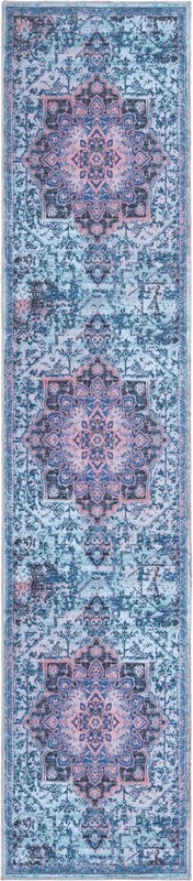 2' 7 x 12' Rideout · Distressed medallion Washable Rug, blue and pink