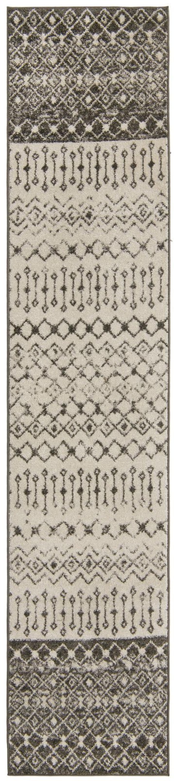 2' 7 x 12' Vernon · Geometric tribal rug, gray and ivory