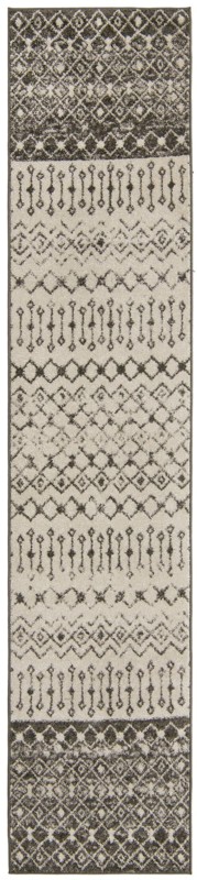2' 7 x 12' Vernon · Geometric tribal rug, gray and ivory