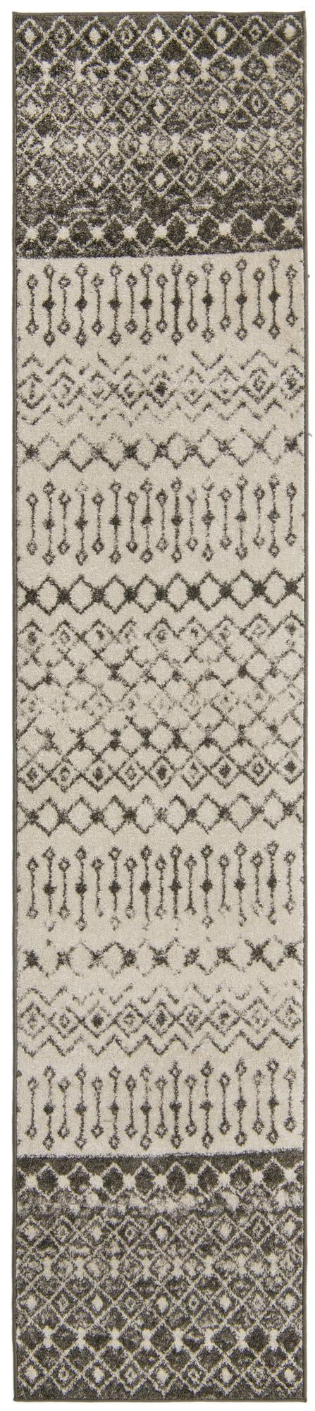 2' 7 x 12' Vernon · Geometric tribal rug, gray and ivory