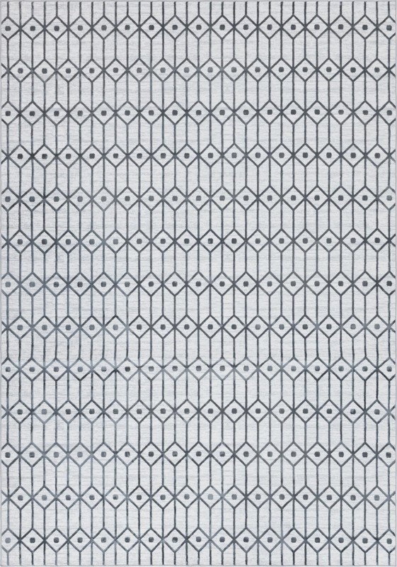 9' 10 x 14' Wharton · Geometric lattice rug, white and gray