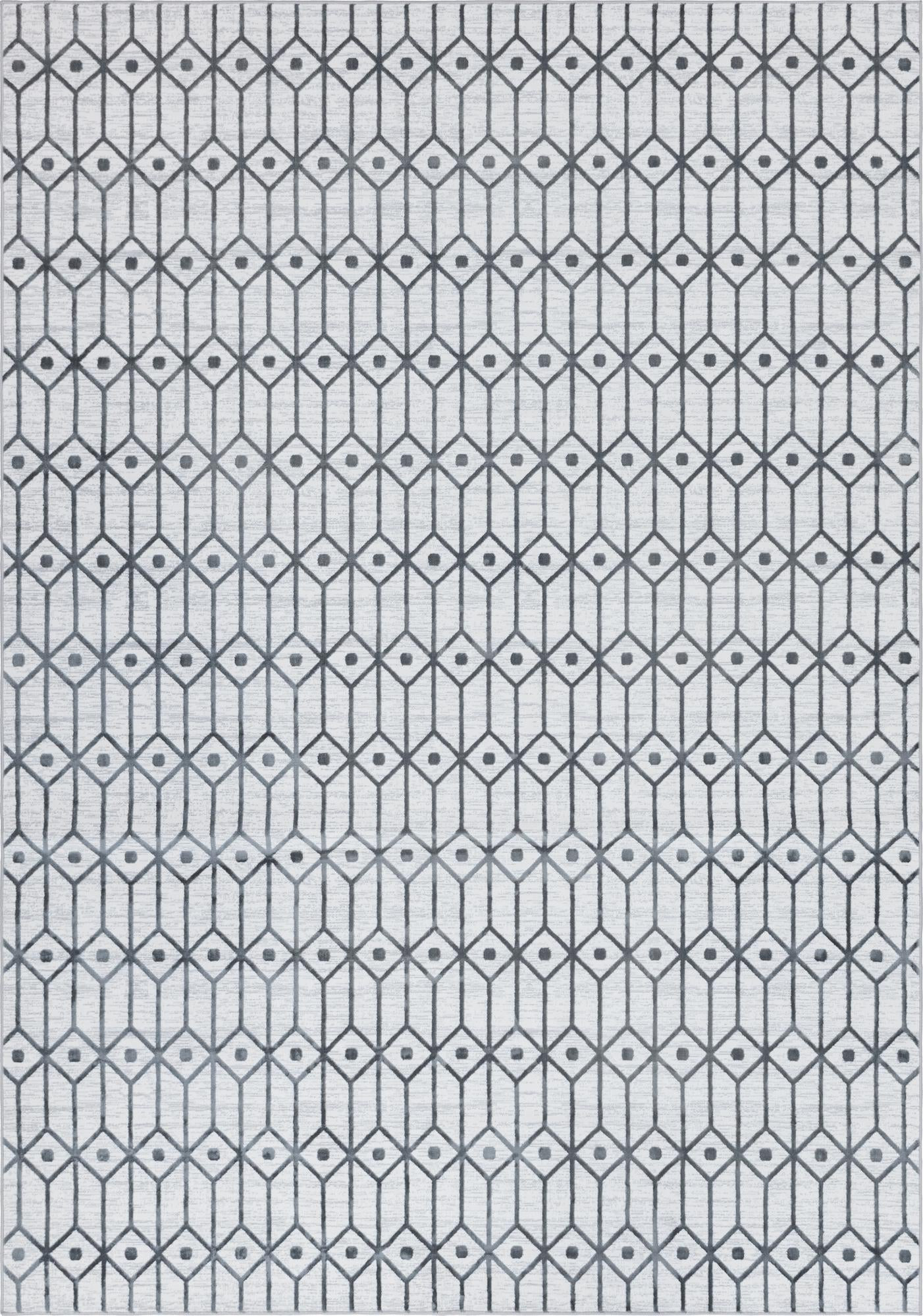 9' 10 x 14' Wharton · Geometric lattice rug, white and gray