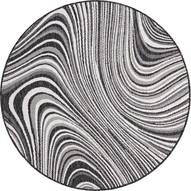 Lander · Swirl Outdoor Rug, charcoal and ivory